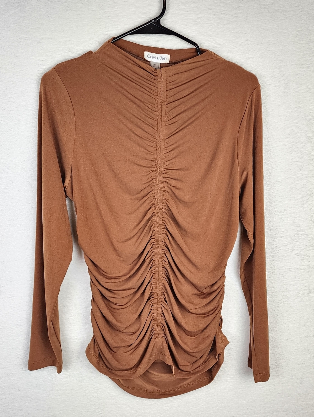 CALVIN KLEIN NWT Fitted Ruched Mock Neck Long Sleeve Top M